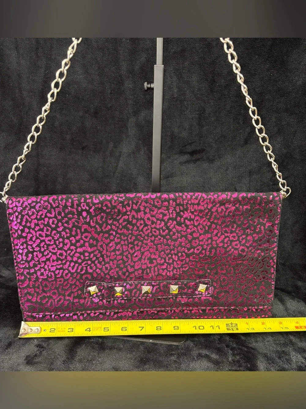 Betsey Johnson Y2K Pink Leopard Metallic Studded Chain Clutch Purse